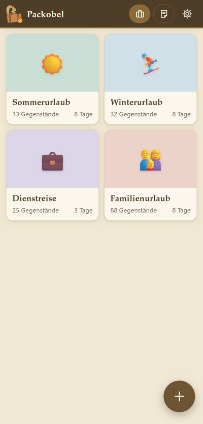 Packobel: Packlisten je Anlass