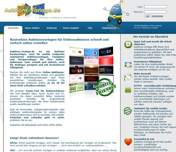 Startseite von Auktions-Vorlage.de